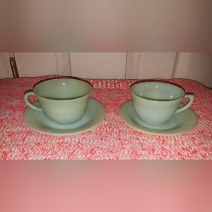 2 antique Jadeite teacups with saucers